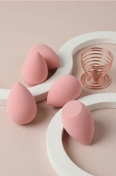 Набір спонжів для макіяжу з підставкою - кораловий