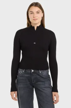 Женская черная кофта TJW 1/4 ZIP TECHNICAL RIB Черный L Tommy Jeans DW0DW18518