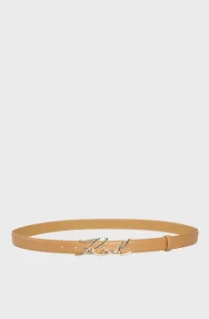 Женский бежевый кожаный ремень signature Бежевый 75 Karl Lagerfeld A1W33205