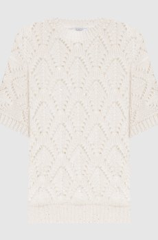 Белый ажурный топ с пайетками