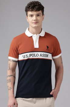 U.S. Polo Assn. Men Colourblocked Polo Collar Pure Cotton Slim Fit T-shirt
