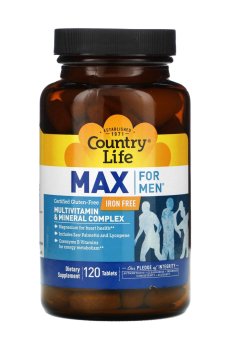 Витаминно-минеральный комплекс для мужчин Country Life Max For Men без железа, 120 таблеток