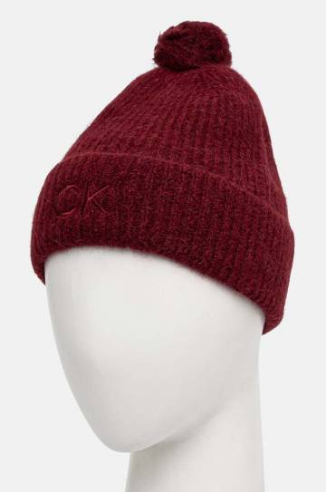 Шерстяная шапка Calvin Klein цвет бордовый шерсть K60K612586 Шерстяная шапка Calvin Klein цвет бордовый шерсть K60K612586