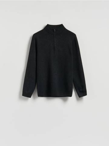 Reserved - Светр з коміром-гольф на блискавці - чорний - TA177-99M