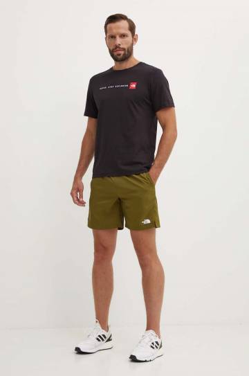 Хлопковая футболка The North Face M S/S Never Stop Exploring Tee мужская цвет чёрный с принтом NF0A87NSJK31 Хлопковая футболка The North Face M S/S Never Stop Exploring Tee мужская цвет чёрный с принтом NF0A87NSJK31