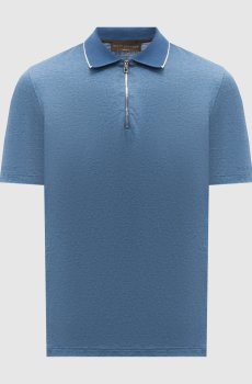 Синее поло из льна и шелка