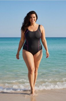 Суцільний купальник із декоративними швами - чорний