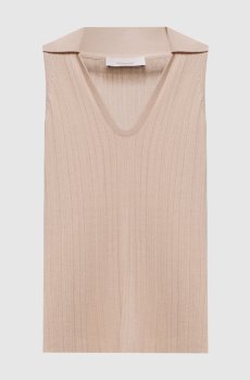 Бежевый топ в рубчик с шелком