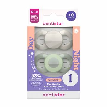 Пустышка силиконовая ортодонтическая Dentistar Day-Night 1, с рождения, 2 шт (3960002)