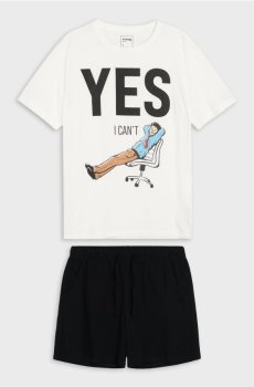 Бавовняна двочастинна піжама з принтом - різнобарвний