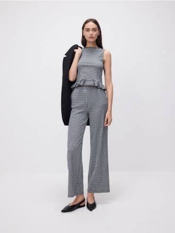 Reserved - Вільні штани в клітинку - чорний - ZQ710-99X