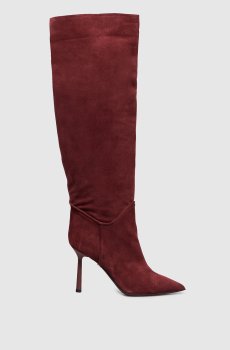 Бордовые замшевые ботфорты