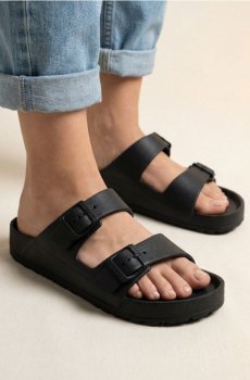 Пінні тапочки з регульованими ремінцями - чорний