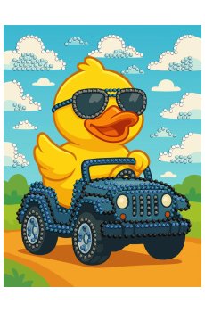 Алмазная мозаика Ideyka Утка на машине, с частичной выкладкой, 15*20 см (AMV1207)