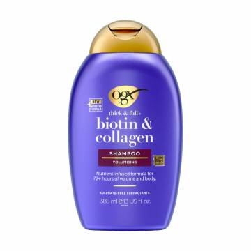 Шампунь для лишенных объема и тонких волос OGX Thick & Full + Biotin & Collagen Shampoo с биотином и коллагеном, 385 мл Шампунь для лишенных объема и тонких волос OGX Thick & Full + Biotin & Collagen Shampoo с биотином и коллагеном, 385 мл
