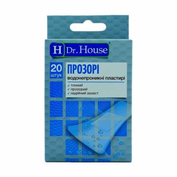 Набор пластырей медицинских водонепроницаемых Dr. House Прозрачные, 7.2*2.3 см, 20 шт Набор пластырей медицинских водонепроницаемых Dr. House Прозрачные, 7.2*2.3 см, 20 шт