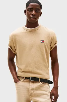 Мужская бежевая футболка TJM REG BADGE TEE EXT Бежевый M Tommy Jeans DM0DM20322