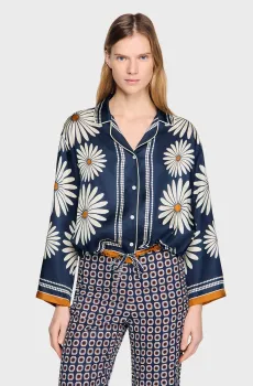 Женская темно-синяя шелковая блуза Синий XS Sandro SFPCM01626_Deep blue - Ocher