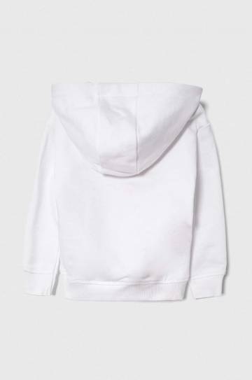 Детская хлопковая кофта Guess цвет белый с капюшоном с аппликацией Детская хлопковая кофта Guess цвет белый с капюшоном с аппликацией