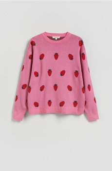 Reserved - Візерунковий светр з бавовною - рожевий - 476IY-30P