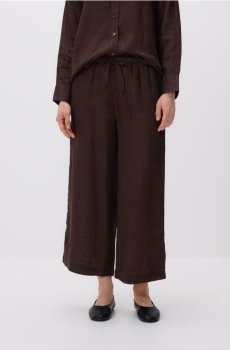 Reserved - Лляні штани з зав’язками - темно коричневий - 846IR-89X