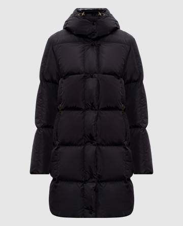 Черный стеганый пуховик с нашивкой логотипа