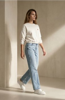 Джинсові штани wide straight leg з ефектом потертості - бірюзовий