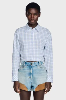 Женская голубая рубашка в клетку Голубой S Sandro SFPCM01639_Blu - White