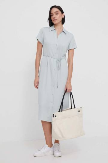 Платье Calvin Klein цвет серый midi расклешённая Платье Calvin Klein цвет серый midi расклешённая