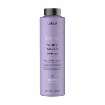 Тонирующий шампунь Lakme Teknia White Silver Shampoo для нейтрализации желтого оттенка волос, 1 л Тонирующий шампунь Lakme Teknia White Silver Shampoo для нейтрализации желтого оттенка волос, 1 л