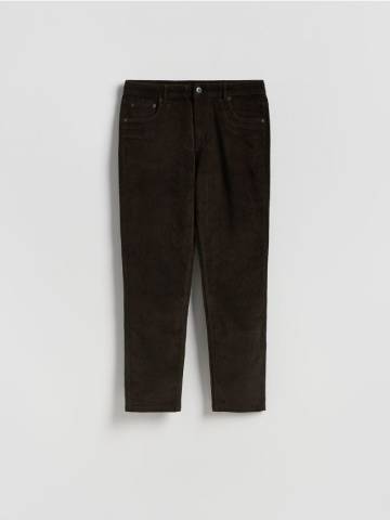 Reserved - Вельветові штани slim - темно коричневий - 500GC-89X