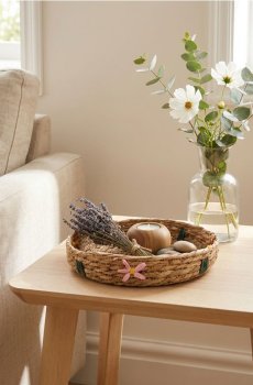 Плетений декоративний піднос з квітковим мотивом - різнобарвний