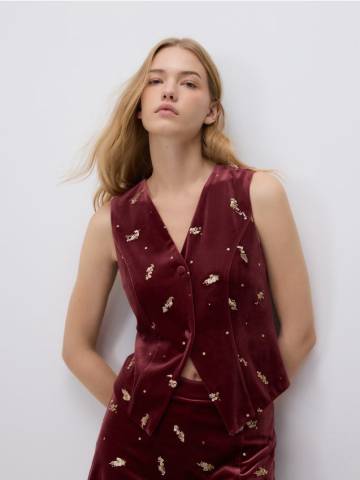 Reserved - Оксамитова жилетка з аплікацією - бордовий - 575JT-53X