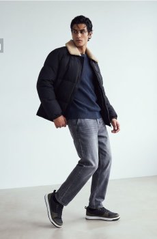 Puffer куртка з коміром із овчини - чорний