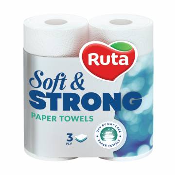 Бумажные полотенца RUTA Soft Strong белые, 3-слойные 87 отрывов, 2 рулона Бумажные полотенца RUTA Soft Strong белые, 3-слойные 87 отрывов, 2 рулона