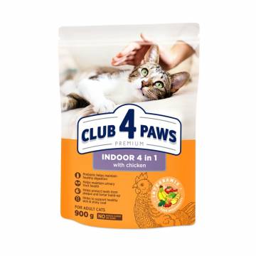 Сухой корм для кошек живущих в помещении Club 4 Paws Premium 4 в 1, 900 г