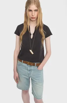 Женское темно-коричневое поло Tuni Коричневый M ZADIG&VOLTAIRE JWTN00447_DARK CHOCOLATE