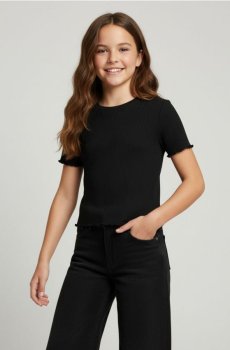 Футболка з трикотажу в рубчик - чорний