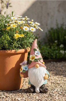 Садова декорація у формі гнома з квітковим мотивом - різнобарвний