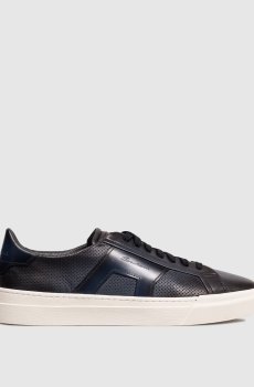 Синие кожаные кроссовки с перфорацией