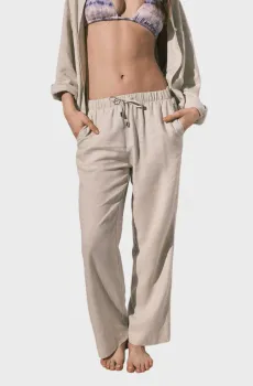 Женские бежевые льняные брюки Бежевый M womensecret 5543668