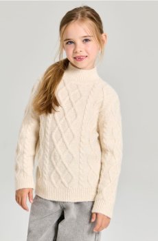 В’язаний светр із напівгольфом - кремовий