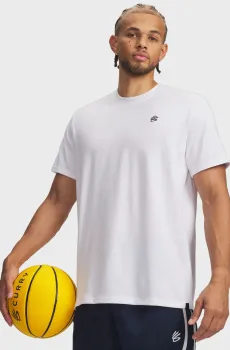 Мужская белая футболка Curry LC Logo Tee-WHT Белый L Under Armour 6009779-100