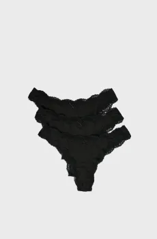 Женские черные трусики-танга (3 шт) JIM Черный XS Etam 6547063