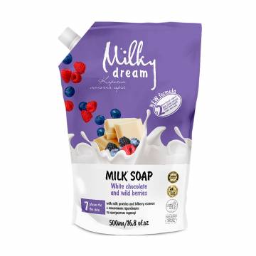 Жидкое крем-мыло Milky Dream Белый шоколад и лесные ягоды, с молочным протеином и экстрактом черники, 500 мл (дойпак) Жидкое крем-мыло Milky Dream Белый шоколад и лесные ягоды, с молочным протеином и экстрактом черники, 500 мл (дойпак)