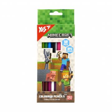 Набор двухсторонних цветных карандашей YES Minecraft, 24 цвета, 12 шт (290763) Набор двухсторонних цветных карандашей YES Minecraft, 24 цвета, 12 шт (290763)