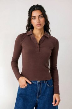 Рибана поло футболка - коричневий