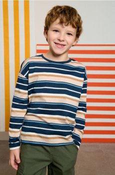 Бавовняна футболка в смужку - темно-синій