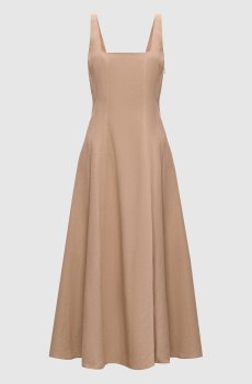Бежевое платье миди с льном