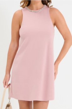 Мінісукня з декоративними стразами біля декольте - рожевий